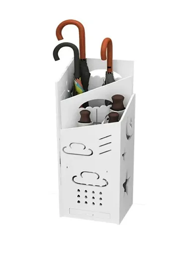 Wood Umbrella Stand Rack Storage Holder for Home, Hotel Lobby, Classroom Long &amp; Short Handle Umbrellas Organizer (L25 x W22 x H75)cm YSJ-01 - White