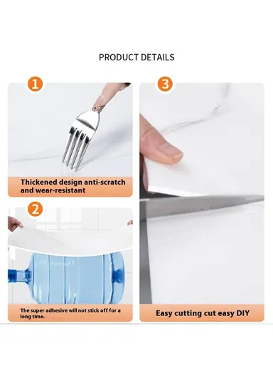 Marble Pattern Tile Effect Self-Adhesive Wallpaper, Peel &amp; Stick Wall Sticker Background - Style D