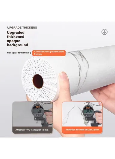 Marble Pattern Tile Effect Self-Adhesive Wallpaper, Peel &amp; Stick Wall Sticker Background - Style B