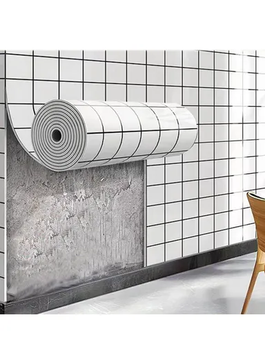 Tile Effect Wall Sticker, Self Adhesive, Wallpaper Moisture Proof Wall Sticker (L3 x W0.6)m - Large Grid