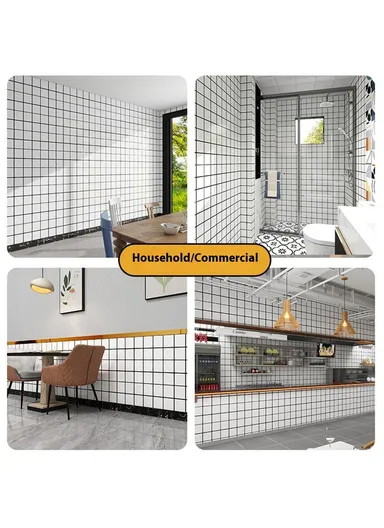 Tile Effect Wall Sticker, Self Adhesive, Wallpaper Moisture Proof Wall Sticker (L3 x W0.6)m - Large Grid