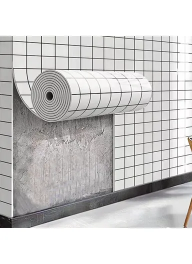 Tile Effect Wall Sticker, Self Adhesive, Wallpaper Moisture Proof Wall Sticker (L3 x W0.6)m - Medium Grid