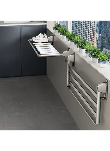 80cm Foldable Wall Mounted Drying Rack Balcony Aluminum Alloy Clothes Shoes Toys Hanger - Grey