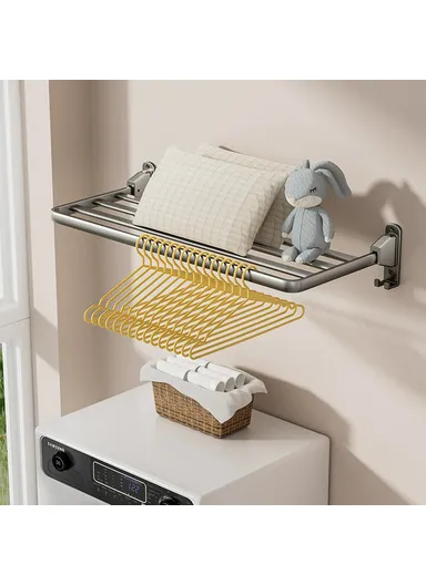80cm Foldable Wall Mounted Drying Rack Balcony Aluminum Alloy Clothes Shoes Toys Hanger - Grey