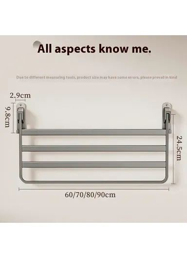 80cm Foldable Wall Mounted Drying Rack Balcony Aluminum Alloy Clothes Shoes Toys Hanger - Grey