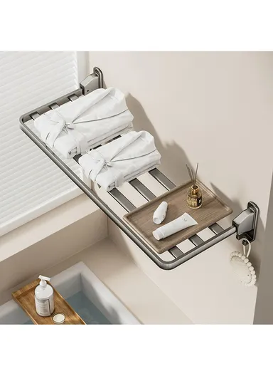 90° Foldable Wall Mounted Drying Rack Balcony Aluminum Alloy Clothes Shoes Toys Hanger (L90 x W24.5)cm - Grey