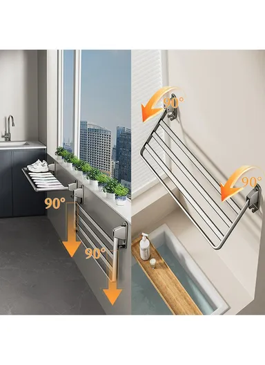 90° Foldable Wall Mounted Drying Rack Balcony Aluminum Alloy Clothes Shoes Toys Hanger (L90 x W24.5)cm - Grey