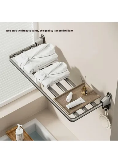 90° Foldable Wall Mounted Drying Rack Balcony Aluminum Alloy Clothes Shoes Toys Hanger (L90 x W24.5)cm - Grey