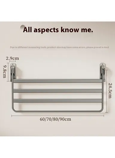 90° Foldable Wall Mounted Drying Rack Balcony Aluminum Alloy Clothes Shoes Toys Hanger (L90 x W24.5)cm - Grey