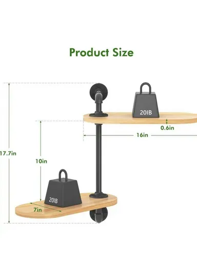 2 Tier Wall Mounted Plant Stand Rotating Shelf Carbon Steel Wood Board Flower Pot Holder Storage Rack (L40 x W18 x H45)cm