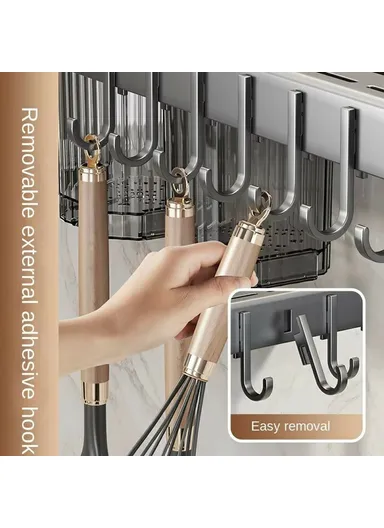 50cm Kitchen Organizer Rack, Wall Mounted Spice Holder, Knife Storage Towel Bar Multifunction Shelf - White