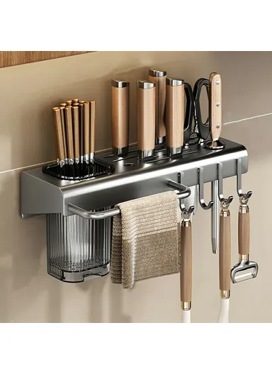30cm Kitchen Organizer Rack, Wall Mounted Spice Holder, Knife Storage Towel Bar Multifunction Shelf - Tarnish
