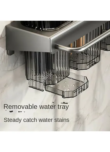 30cm Kitchen Organizer Rack, Wall Mounted Spice Holder, Knife Storage Towel Bar Multifunction Shelf - Tarnish