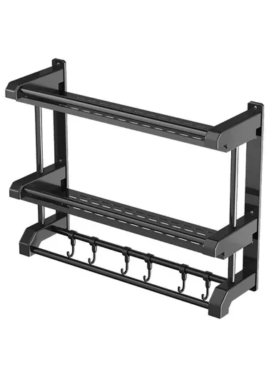 Stainless Steel Towel Rack No Drilling Double Layer Wall Mounted Storage Shelf for Bathroom &amp; Kitchen (L40 x W15 x H38)cm - Black