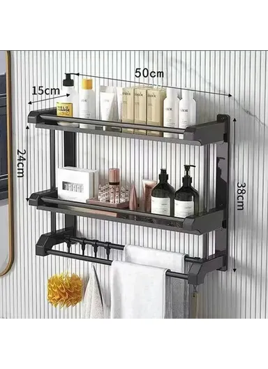 50cm Stainless Steel Towel Rack, No Drilling Double Layer Wall Mounted Storage Shelf for Bathroom &amp; Kitchen
