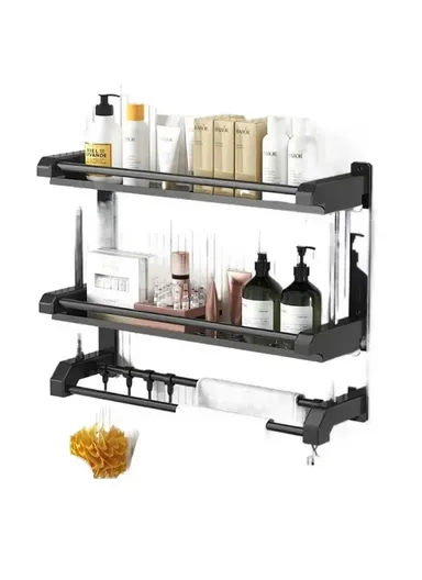 60cm Stainless Steel Towel Rack, No Drilling Double Layer Wall Mounted Storage Shelf for Bathroom &amp; Kitchen