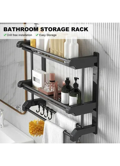 60cm Stainless Steel Towel Rack, No Drilling Double Layer Wall Mounted Storage Shelf for Bathroom &amp; Kitchen