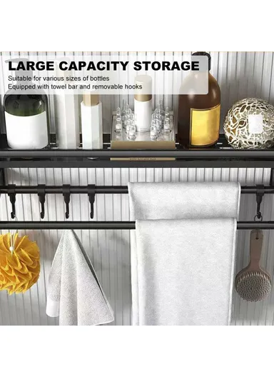 60cm Stainless Steel Towel Rack, No Drilling Double Layer Wall Mounted Storage Shelf for Bathroom &amp; Kitchen
