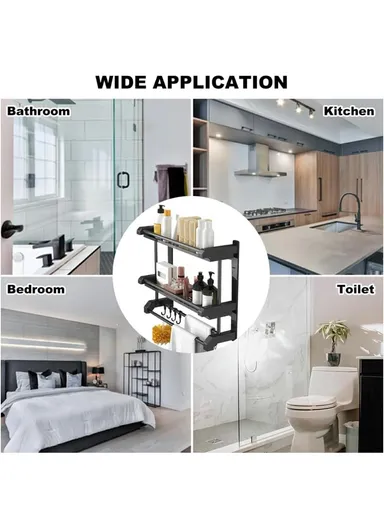 60cm Stainless Steel Towel Rack, No Drilling Double Layer Wall Mounted Storage Shelf for Bathroom &amp; Kitchen