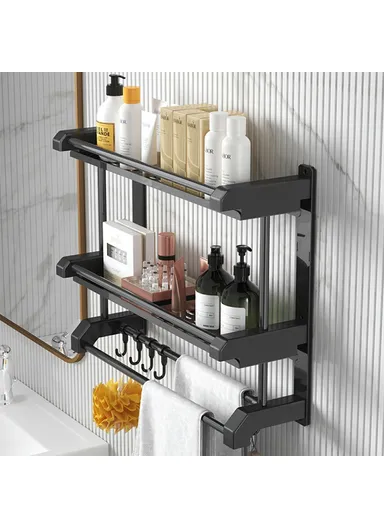 70cm Stainless Steel Towel Rack, No Drilling Double Layer Wall Mounted Storage Shelf for Bathroom &amp; Kitchen