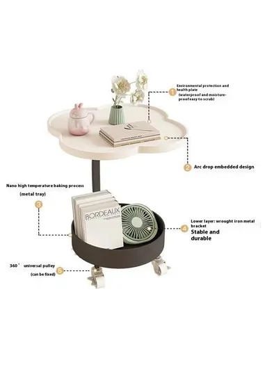 Rolling Bedside Storage Side Table with Wheels Modern Living Room Bedroom Accent Table (L48 x H54)cm - Green