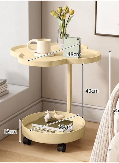 Rolling Bedside Storage Side Table with Wheels Modern Living Room Bedroom Accent Table (L48 x H54)cm - Camel