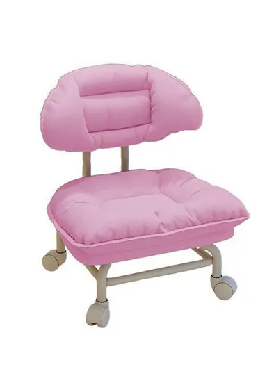 Ergonomic Rotating Low Stool with Casters, Built-In Sponge Swivel Seat and Backrest – Light Pink