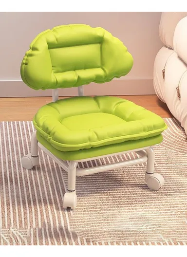 Ergonomic Rotating Low Stool with Casters, Built-In Sponge Swivel Seat and Backrest – Match Green 