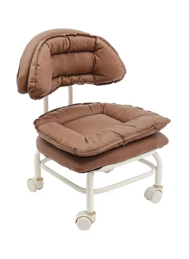 Ergonomic Rotating Low Stool with Casters, Built-In Sponge Swivel Seat &amp; Backrest – Brown