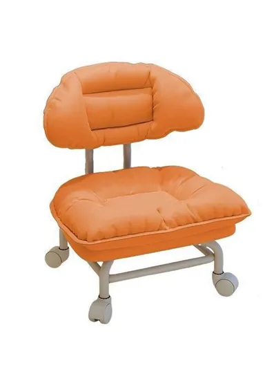 Ergonomic Rotating Low Stool with Casters, Built-In Sponge Swivel Seat and Backrest – Orange