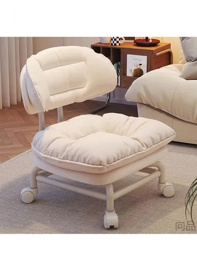 Ergonomic Rotating Low Stool with Casters, Built-In Sponge Swivel Seat and Backrest – Orange