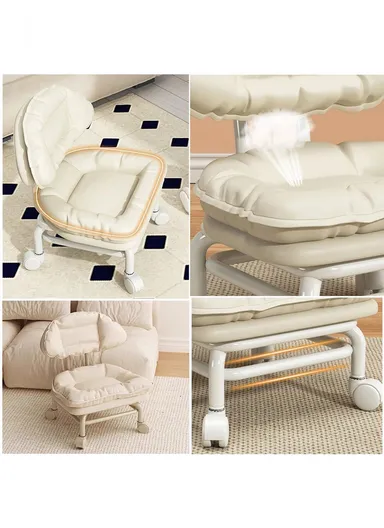 Ergonomic Rotating Low Stool with Casters, Built-In Sponge Swivel Seat and Backrest – Orange