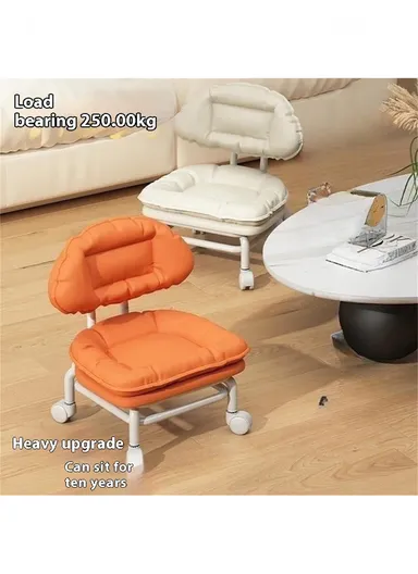 Ergonomic Rotating Low Stool with Casters, Built-In Sponge Swivel Seat and Backrest – Orange