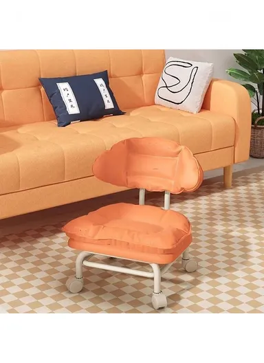 Ergonomic Rotating Low Stool with Casters, Built-In Sponge Swivel Seat and Backrest – Orange