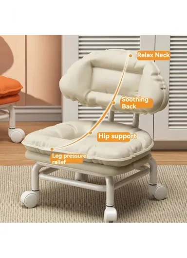 Ergonomic Rotating Low Stool with Casters, Built-In Sponge Swivel Seat and Backrest – Orange