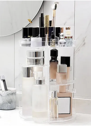 Silent Spin Transparent Cosmetic &amp; Skincare Holder Adjustable Desktop Organizer