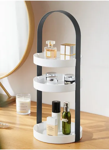 3-Layer Round Tray Organizer with Handle Portable Storage - Grey