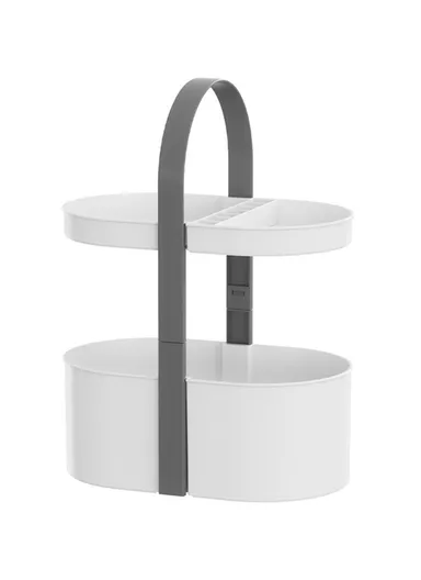 2-Layer Desktop Organizer Basket Multifunctional ABS Storage Rack with Arched Handle - Grey