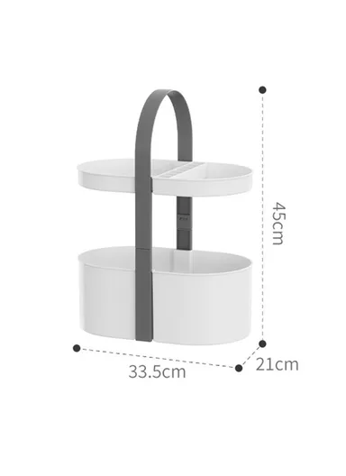 2-Layer Desktop Organizer Basket Multifunctional ABS Storage Rack with Arched Handle - Grey