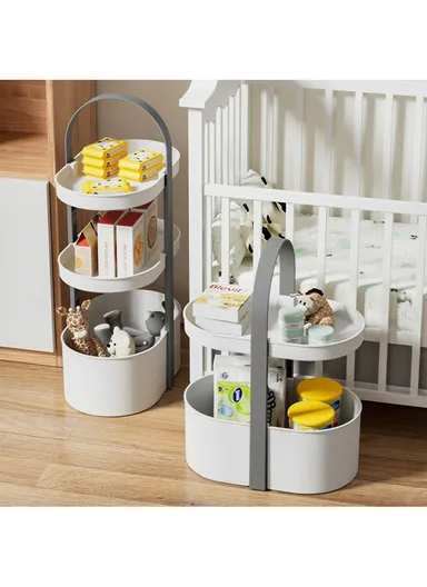 3-Layer Desktop Organizer Basket Multifunctional ABS Storage Rack with Arched Handle - Grey