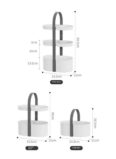 3-Layer Desktop Organizer Basket Multifunctional ABS Storage Rack with Arched Handle - Grey