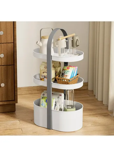 3-Layer Desktop Organizer Basket Multifunctional ABS Storage Rack with Arched Handle - Grey