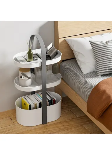 3-Layer Desktop Organizer Basket Multifunctional ABS Storage Rack with Arched Handle - Grey