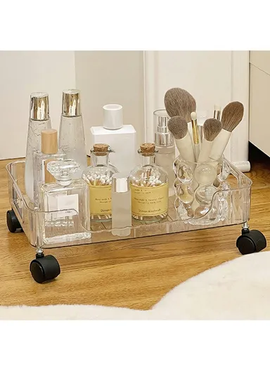 Single Layer Clear PET Storage Cart Bathroom Bedroom Living Room Cosmetic Organizer Rack with Wheels