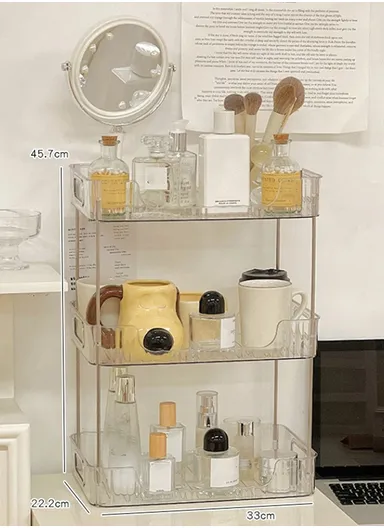 3-Layer Clear PET Storage Cart Bathroom Bedroom Living Room Cosmetic Organizer Rack