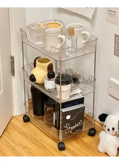 3-Layer Clear PET Storage Cart Bathroom Bedroom Living Room Cosmetic Organizer Rack with Wheels