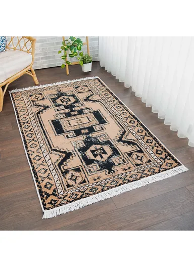 120 x 180 cm Mirror Craft Traditional Tribal Motif Double Sided Decorative Rug - Light Brown / Black / Mint