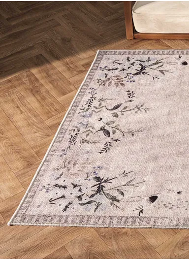 120 x 180 cm Retro Leafy Frame Decorative Rug - Grey / Blue / White