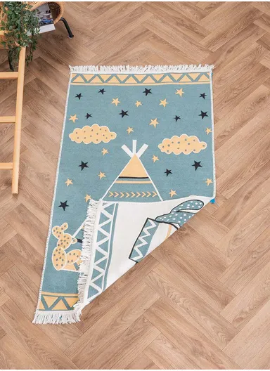 160 x 230 cm Mirror Craft Tent Double Sided Decorative Rug - Green / White / Mustard