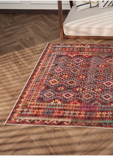 160 x 230 cm Retro Antique Ruby Weave Decorative Rug - Claret Red / Green